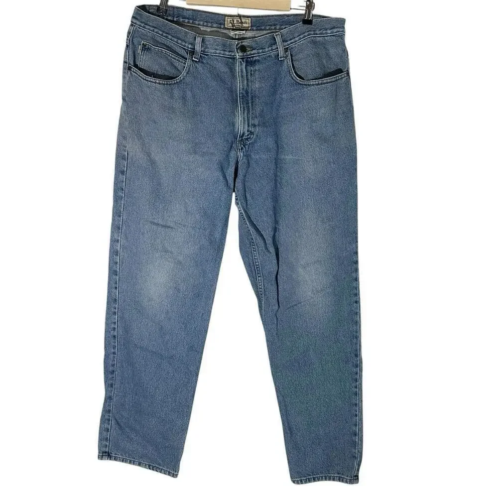 LL Bean  Relaxed Fit Medium Wash Denim Blue Jeans Men's 38x32 100% Cotton